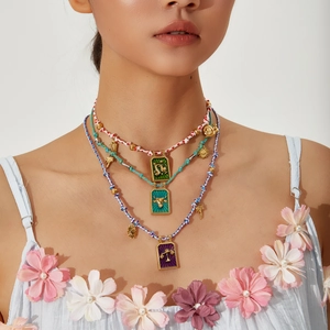 Retro Stainless Steel Zodiac Pendant Necklace For Women Handmade Cotton Cord Enamel Drip Jewelry Birthday Gift Accessories