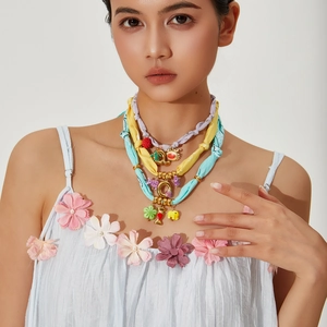 Handmade Stainless Steel Fabric Scarf Necklace For Women With Alphabet Letter Fruit Sea Theme Enamel Alloy Pendants