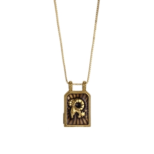 Vintage golden stainless steel necklace with a rectangular Aries zodiac sign pendant