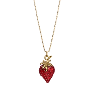 Elegant gold box chain necklace featuring a vibrant red strawberry pendant for women