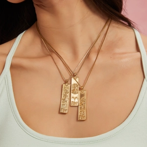 Vintage Stainless Steel 18K Gold Plated Twelve Zodiac Constellation Pendant Necklace Rectangular Box Chain Jewelry For Women