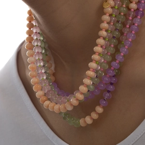 Vintage Natural Stone Beaded Necklace For Women Handmade Stainless Steel Heart Pendant Jewelry Minority Design Stone Choker