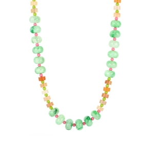 Handmade colorful natural stone beaded necklace with pink and green marble beads