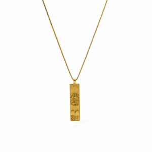 Vintage gold Aries zodiac rectangular relief pendant necklace with a classic box chain