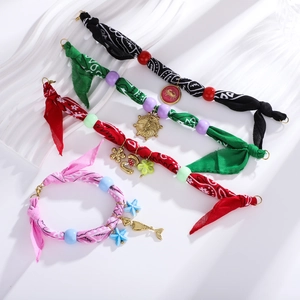 Bohemian silk fabric beaded anklets with fish and flower charms in colorful summer styles