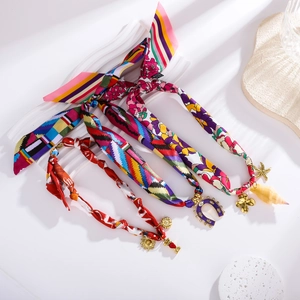 Set of ocean style silk scarf necklaces with stainless steel starfish and fish pendants