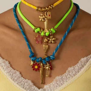 Handgemaakte Gevlochten Touw Roestvrijstalen Ketting Met Vis Bloem Palmboom Hangers Mode Ins Stijl Choker Voor Dames