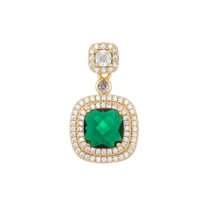 Square emerald green zircon pendant necklace in 18K gold plated copper setting