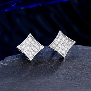 Sparkling copper zircon stud earrings with 18K gold plating and diamond-set rhombus design
