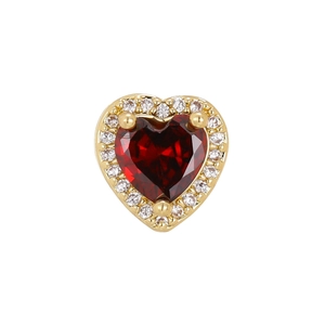 Eleganter 18K vergoldeter Herzanhänger mit tiefrotem Zirkon und weißem Mikropavé-Kristall