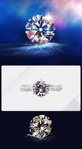 Vue macro de la monture argentée à six griffes avec diamant brillant et éclat étincelant