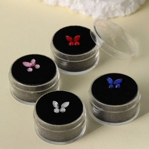 Marquise crystal tooth gems in butterfly shape with four colors in round jars