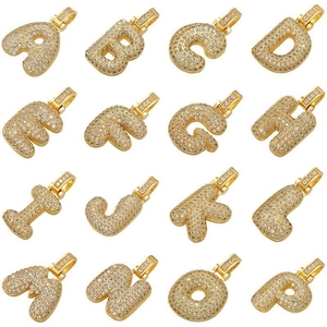 Hip Hop Iced Out Bubble Letter Pendant Copper Zirconia Alphabet Initial A-Z Necklace Pendants DIY Jewelry Accessories