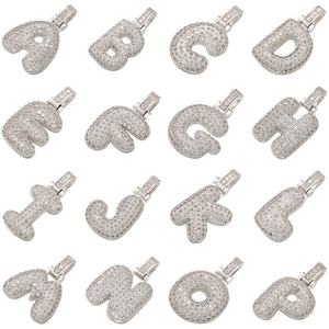 Set of iced out bubble letter pendants from A to P with pavé micro-set cubic zirconia