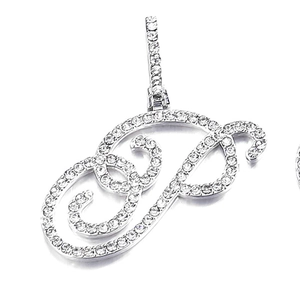 Sparkling silver cursive letter P pendant with micro-pave white zircon crystals