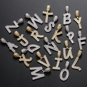 Iced out A-Z alphabet hip hop pendants with baguette cubic zirconia in gold and silver