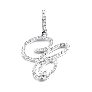 Silver-toned cursive alphabet pendant necklace with micro-pave cubic zirconia stones