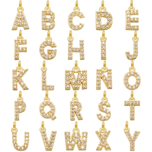 Pendentif Lettre Initiale Laiton Zircone DIY Accessoires Bijoux Or Platine Plaqué Petit Alphabet Charme Pour Collier Bracelet