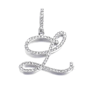 Silver-toned letter L pendant featuring micro-pave white zircon for hip-hop style