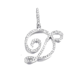 Silver micro-paved zircon cursive letter D pendant for hip hop style necklaces