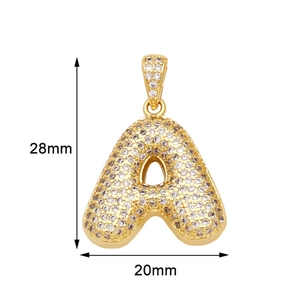 18K Gold Anhänger Buchstabe A mit Zirkonia Besatz, 28mm Höhe für Hip-Hop Halsketten
