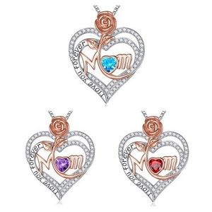 Elegante zilveren en roségouden harthalsketting met Mom roos hanger en hart zirkoon