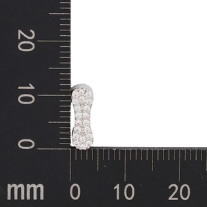 Macro view of silver cubic zirconia letter charm showing dimensions of 12mm by 5mm