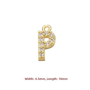 Detail of P letter pendant with white cubic zirconia inlay measuring 4.5mm by 10mm
