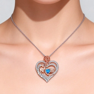 Koper Zirkonia Hart Mom Hanger Ketting Met Roos Bloem Zilver Roségoud Verguld Moederdag Sieraden Cadeau Voor Dames