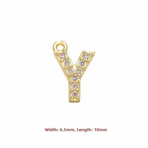 Detail of gold-plated copper letter Y pendant with micro-pave cubic zirconia, 6.5x10mm
