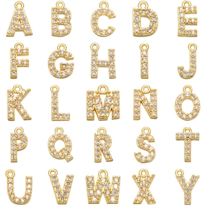 Ensemble de pendentifs alphabet dorés sertis de zircons cubiques pour bijoux DIY