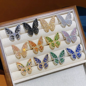 Vlinder Verstelbare Open Ring Koper Zirkonia Holle Ins Stijl Schattig Trendy Sieraden Voor Dames