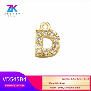 Gold plated brass letter D pendant with micro-paved cubic zirconia for jewelry making