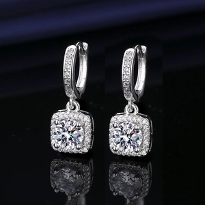 Venta En Vivo De Moda Popular Bolso Cuadrado De Princesa Pendientes De Plata Con Imitación De Moissanita De 1 Quilate Pendientes De Zirconia Para Mujeres