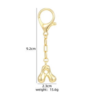 Detailed size view of a 3D gold bubble letter A keychain showing 9.2cm height and weight