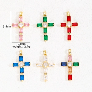 Gedetailleerde weergave van gekleurde zirkoon kruishangers met afmeting 3,5 x 2,0 cm en 2,7 g