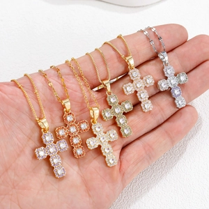Religieuze Zirconia Kruis Hanger Ketting Agaat Steen Ingelegd Legering Mode Sieraden Voor Dames Heren Maagd Maria Halssieraad
