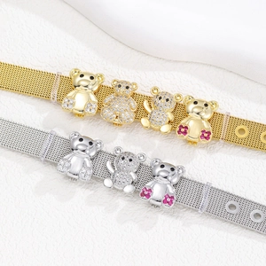 10mm Edelstahl-Mesh-Armband mit goldenen und silbernen Bären-Schmuckanhängern