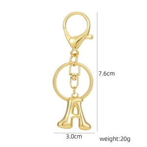 Polished 18K gold plated letter A keychain with measurements 7.6cm by 3.0cm