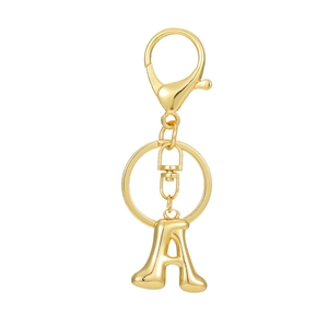 Polished 18K gold plated letter A bubble keychain with lobster clasp and round ring