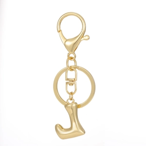 Detailed view of the 18K gold-plated letter J keychain with high-quality metal lobster clasp