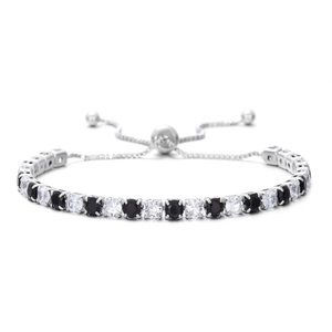 Bracelet tennis en argent avec zircons cubiques carrés noirs et blancs alternés