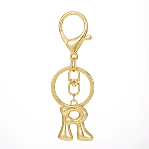 Polished 18K gold plated letter R alphabet keychain pendant with secure metal clasp
