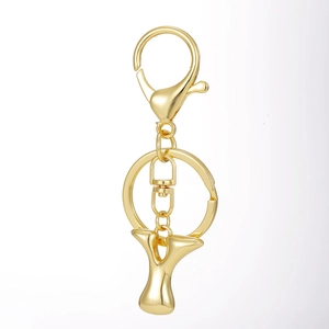 Golden 18K plated metal keychain with letter Y pendant and lobster clasp hanging decoration