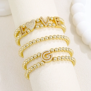 18K Gold Plated Brass Bubble 26 Initial Letters DIY Charms Rhinestone Inlaid Alphabet Pendant For Bracelet Jewelry Making
