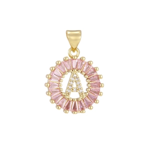 Pink crystal letter A pendant necklace with gold plating and sparkling zircon stones