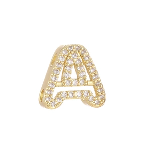 18k gold plated bubble letter A charm with pave cubic zirconia for DIY bracelets