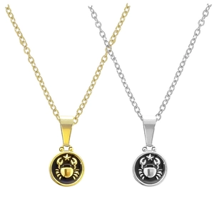 Retro Cancer zodiac pendant necklace in gold and silver finish with cable chain