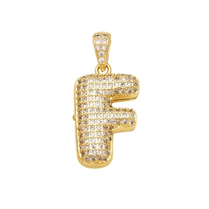 Pendentif lettre F en cuivre plaqué or 18 carats avec oxydes de zirconium brillants