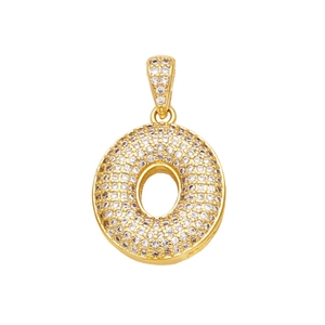 Pendentif lettre O plaqué or 18K avec zircons sertis pour style hip hop